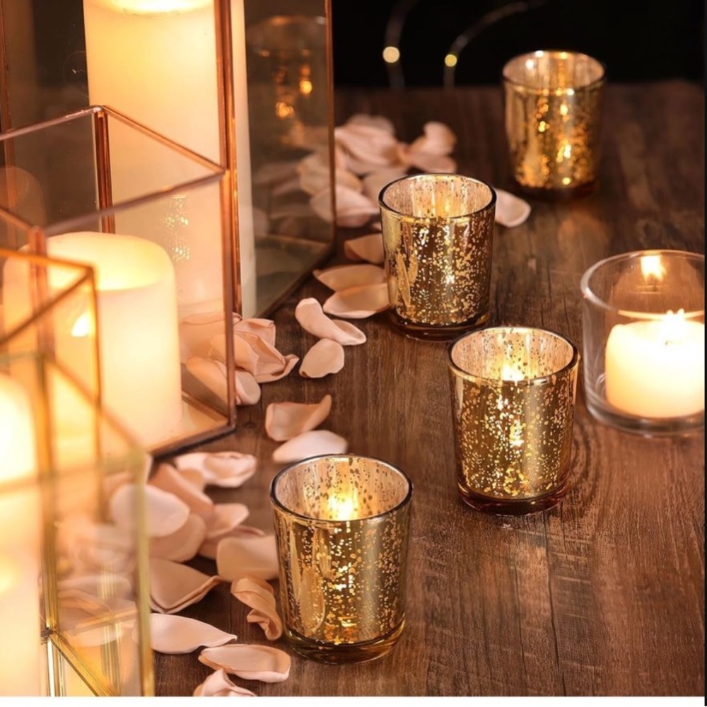24 gold votives with flameless tealights
